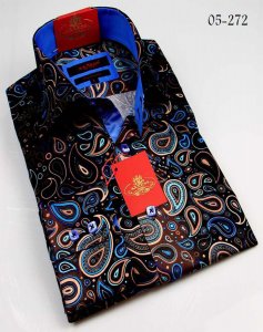 Axxess Blue / Black Handpick Stitching 100% Cotton Dress Shirt 05-272