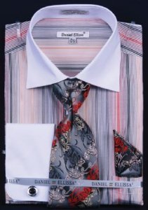 Fratello Black Multi Stripe Two Tone Shirt / Tie / Hanky Set With Free Cufflinks FRV4122P2