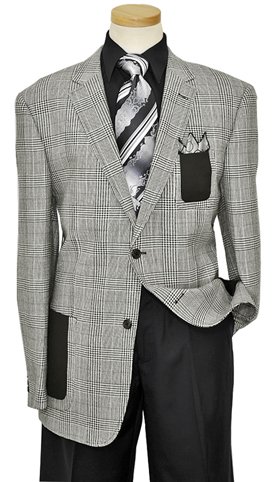 Tayion houndstooth white and black silk and wool suit with black shirt