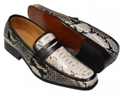 Antonio Cerrelli White / Black PU Leather Python Print Penny Loafer Shoes 6494