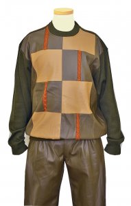 Bagazio Olive / Tan PU Leather / Knitted Pull-Over Sweater 2 PC Outfit BM1452