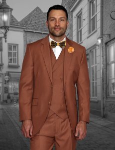 Statement Confidence "Messina" Copper Brown Super 150's Wool Vested Classic Fit Suit