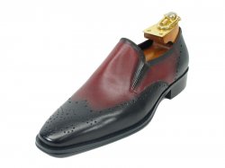 Carrucci Black / Burgundy Genuine Calf Leather Perforated Loafer Shoes KS261-02.