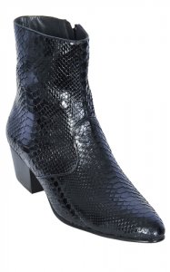 Los Altos Black Genuine All-Over Python Medium Toe Ankle Boots 635705