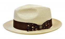 Steven Land Ivory / Brown Braided Fedora Straw Hat SLCN-522