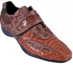 Los Altos Cognac Genuine Crocodile Belly W/Fashion Design Casual Shoes With Velcro Strap ZC089003
