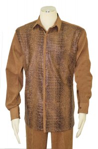 Pronti Camel / Dark Brown Snakeskin Design Long Sleeve Corduroy Outfit SP6346