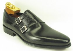 Carrucci Black Genuine Calfskin Leather Shoes With Two Monk Strap KS099-3003