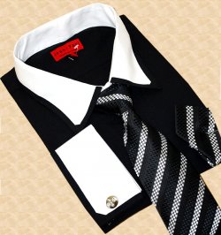 Jean Paul Black/White Shirt/Tie/Hanky Set JPS-20
