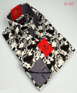 Axxess White / Grey Paisley Handpick Stitching 100% Cotton Dress Shirt 10-107