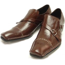 Encore By Fiesso Brown Genuine Leather Monk Strapes Loafer Shoes FI6541