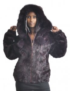 Winter Fur Ladies Burgundy Genuine Mink Fur Jacket With Fox Trimmed Detachable Hood W03S04BD