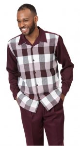 Montique Wine / White / Black Woven Checkered Plaid Long Sleeve Outfit 2026