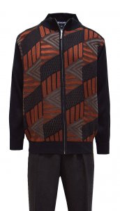Stacy Adams Black / Rust / Grey Zip-Up Sweater Outfit With Elbow Patches 3376