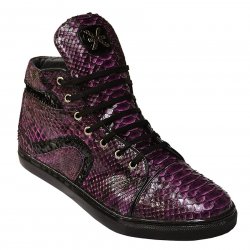 David X "Motta" Purple / Black All-Over Genuine Python Snake Skin High Top Sneakers.