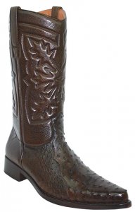 Mezlan "Grover" Dark Brown All-Over Genuine Ostrich Quill Pointed Toe Cowboy Boots