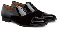 Mezlan "Pio" Black Genuine Patent Leather / Velvet Lace Up Cap Toe Shoes 9265.