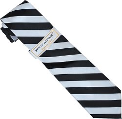 Stacy Adams Collection SA004 Black/White Diagonal Striped 100% Woven Silk Necktie/Hanky Set