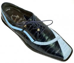Romano "Roma" Navy Blue/Sky Blue Genuine Crocodile/Lizard/Eel Shoes