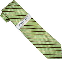 Stacy Adams Collection SA002 Apple Green With Brown/Caramel Diagonal Stripes 100% Woven Silk Necktie/Hanky Set