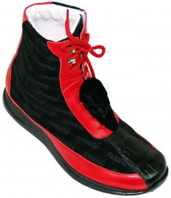 Mauri 8725 Red/Black Genuine Alligator / Nappa Leather / Mauri Embossed Velour Boots With Velour Alligator Head
