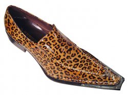 Fiesso Brown AllOver Leopard Print Leather Shoes/MetalTip FI6150