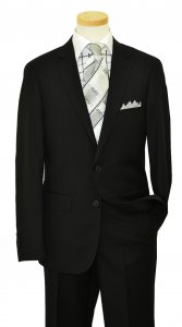 London Fog Black With Black Handpick Stitching Super 160's Wool Modern Fit Suit L10001-1