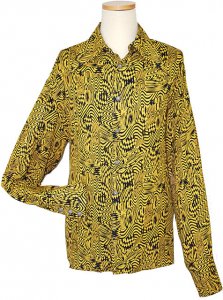 Live Collection Black/Gold Psychedelic Design Butter Fly Collar Long Sleeves Shirt