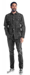 Stacy Adams Black Woven Paisley Cotton Modern Fit Denim Jacket Outfit 1595