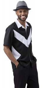 Montique Black / White Sectional Short Sleeve Two Piece Walking Suit 2073.