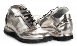 Mauri "Metal" 8923 Metallic Silver Genuine Crocodile / Calf Leather Sneakers With Silver Alligator Head