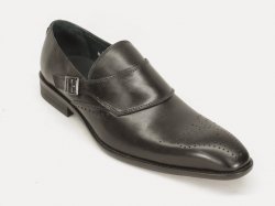 Carrucci Black Genuine Calf Skin Leather Perforation Monkstrap Shoes KS478-01