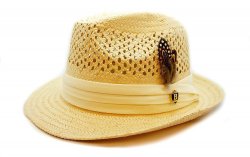 Bruno Capelo Natural Cream Dual Woven Pattern Straw Fedora Straw Dress Hat BC-513
