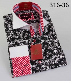 Axxess Black / White Paisley Design Handpick Stitching 100% Cotton Dress Shirt 316-36
