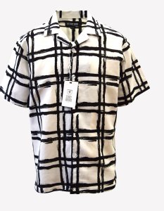 Stacy Adams White / Black Windowpane / Plaid Short Sleeve Linen Shirt 4578