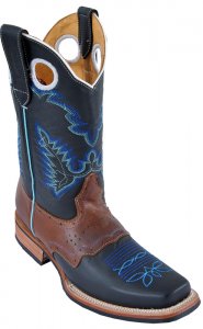 Los Altos Black & Cognac Grasso W/Leather Sole Rodeo W/Saddle Boots 8114605