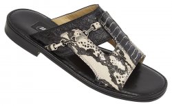 Mauri "1415/1" Black / Cream Genuine Ostrich Leg Pythion / Black Ostrich Sandals