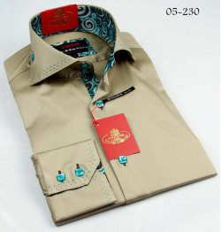 Axxess Olive / Blue Handpick Stitching 100% Cotton Dress Shirt 05-230