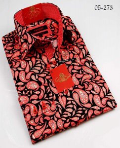 Axxess Burgundy / Black Handpick Stitching 100% Cotton Dress Shirt 05-273