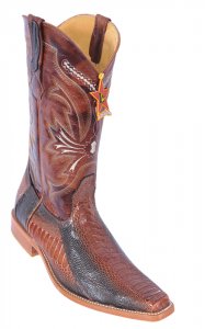 Los Altos Black Cognac Genuine All-Over Ostrich Leg Square Toe Cowboy Boots 710558
