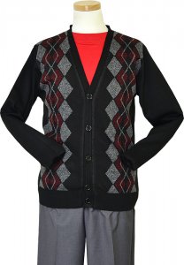 Pronti Black / Grey / Red Diamond Design Cardigan Sweater K1678-1