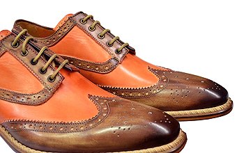 Jose Real Brown and Orange Italian Hand Painted Wingtip Shoes With Contrast Perforation