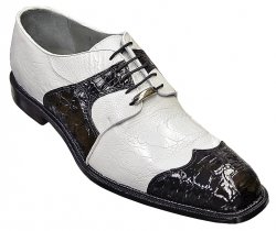 Belvedere "Moscato" White / Black Genuine Crocodile/Ostrich Wing-Tip Shoes