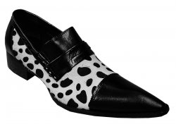 Fiesso White / Black Leopard Hair Genuine Leather Loafer Shoes FI6758