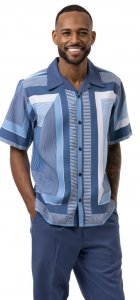 Montique Blue Combo / White Multi Patterned Short Sleeve Outfit 2013