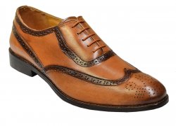 Liberty Taupe / Chocolate Brown Soft Italian Calfskin Wingtip Hand Burnished Shoes 920