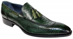 Duca Di Matiste "Cassino" Forest Green / Olive Genuine Calfskin Leather Tassels Loafer Shoes.