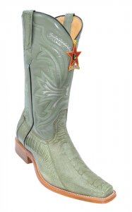 Los Altos Military Green Genuine All-Over Ostrich Leg Square Toe Cowboy Boots 710548