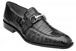 Belvedere "Mercuri" Black All-Over Genuine Crocodile Loafer Shoes With Bracelet 1483