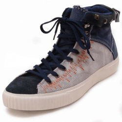 Fiesso Grey / Blue Genuine Leather Casual Ankle Sneakers FI2126